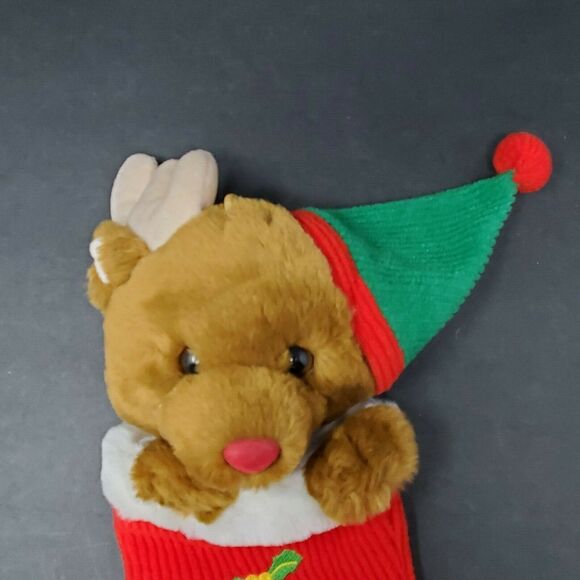Plush Appeal Christmas Stocking Stuffed Animal Reindeer Santa Green Red Small - Picture 2 of 5